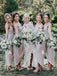 Light Grey Spaghetti Strap High Low Summer Wedding Bridesmaid Dresses , AB4108