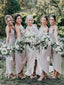 Light Grey Spaghetti Strap High Low Summer Wedding Bridesmaid Dresses, AB4108