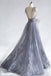 Light Grey Spaghetti Strap Lace Tulle V-neck Long  Prom Dresses,PD00075