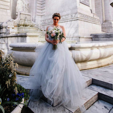 Light Grey Tulle Ruffles Strapless Ball Gown Simple Wedding Dresses, AB1110