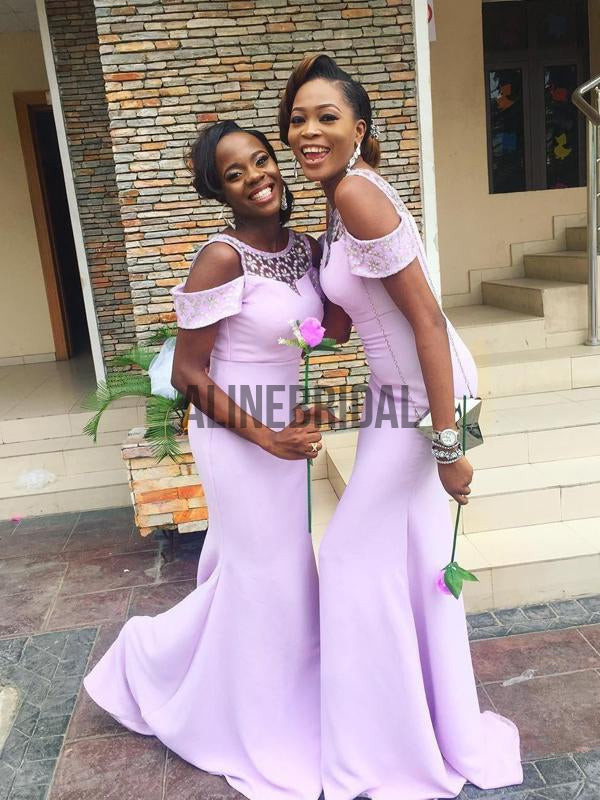 light pink mermaid bridesmaid dresses Satin Beading Illusion Neckline Dresses, – AlineBridal Cami Cowl Satin Bridesmaid