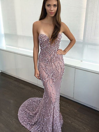 Light Purple Bead Starpless Sexy Prom Dresses ,PD00140