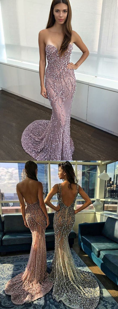 Light Purple Bead Starpless Sexy Prom Dresses ,PD00140