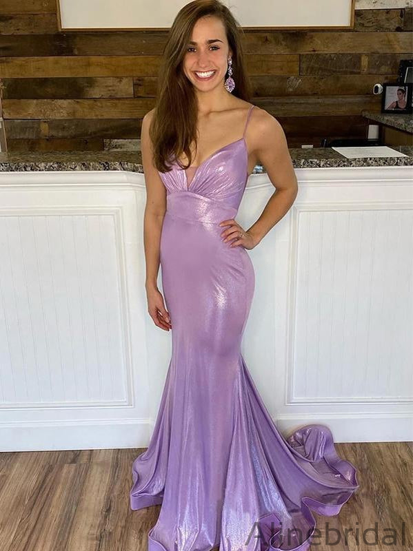 Lilac Sparkly Pleated Plunging Neck Bodycon Mermaid Long Prom Dress PD AlineBridal Lilac Sparkly Pleated Plunging Neck Bodycon Mermaid Long Prom Dress PD AlineBridal