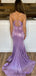 Lilac Sparkly Pleated Plunging Neck Bodycon Mermaid Long Prom Dress PD1045