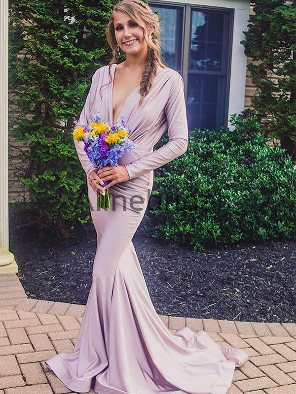 Lilac Long Sleeve V-neck Open Back Maxi Mermaid Evening Dresses, AB405 AlineBridal Lilac Long Sleeve V-neck Open Back Maxi Mermaid Evening Dresses, AB405 AlineBridal
