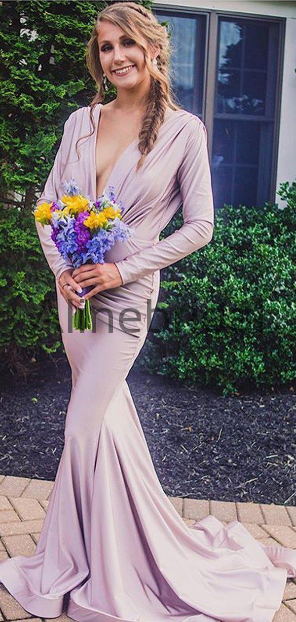 Lilac Long Sleeve V-neck Open Back Maxi Mermaid Evening Dresses, AB405 AlineBridal Lilac Long Sleeve V-neck Open Back Maxi Mermaid Evening Dresses, AB405 AlineBridal