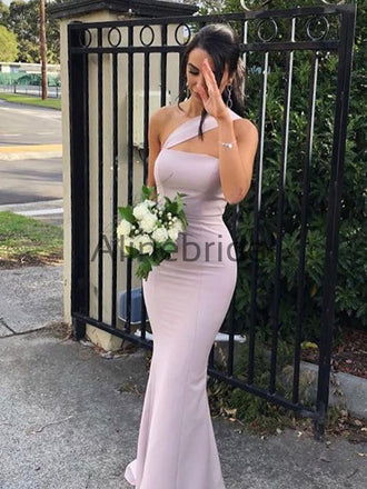 Light Purple One Shoulder Mermaid Long Bridesmaid Dresses , AB4043