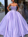 Lilac Satin Beading Applique Spaghetti Strap Ball Gown Prom Dresses,PD00188