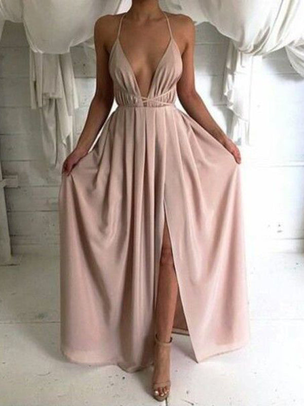 Long Backless Sleeveless Simple Discount Cheap Prom Dress,PD0024
