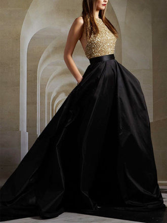 Sparkly A-line Floor-length One-shoulder Long Beading Prom Dresses, PD0109