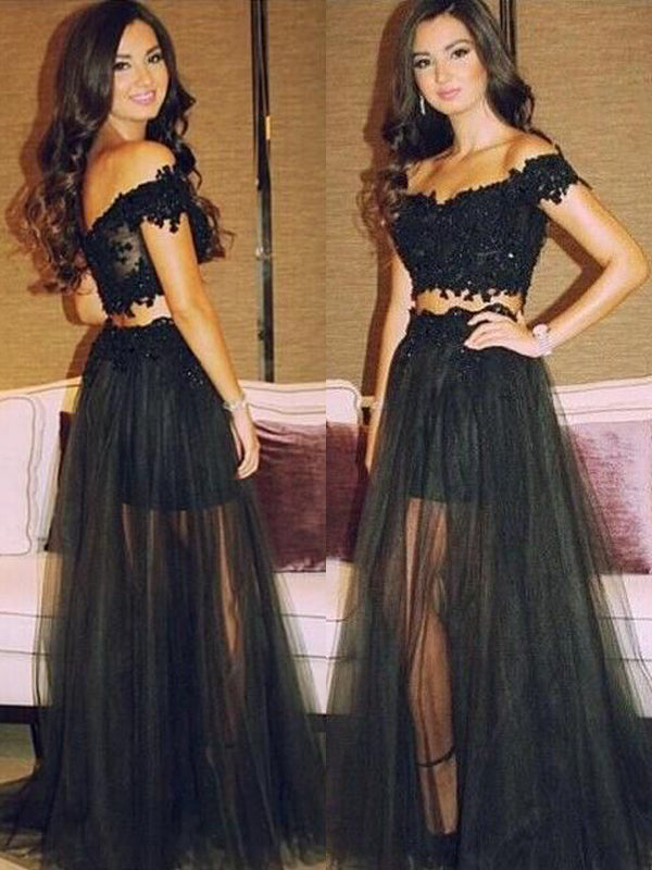 Black lace two piece prom dress top