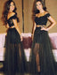 Long Black Two Pieces See Through Unique Style Lace Off Shoulder Evening Party Prom Dress, PD0081