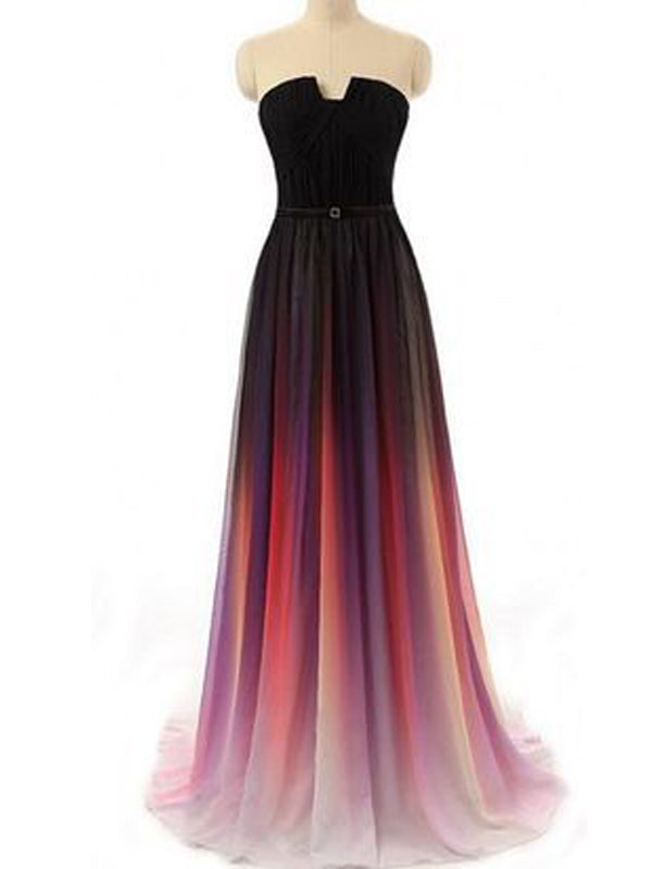 Long Strapless A-line Gradient Chiffon Simple Fashion Prom Dresses ,PD AlineBridal Long Strapless A-line Gradient Chiffon Simple Fashion Prom Dresses ,PD AlineBridal