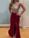 Long Burgundy Backless Side Slit Evening Party Prom Dress,PD0027