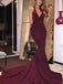 Long Burgundy Mermaid Sexy Formal Evening Party Prom Dresses. PD0290