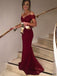 Long Burgundy Off shoulder Best Sales Evening Party Mermaid Prom Dress. PD0165