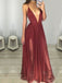 Long Custom Burgundy Spaghetti Straps Backless Sexy Evening Party Prom Gown Dresses.  PD0251
