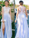Long Custom See Through Side Slit Scoop A-line Evening Party Cocktail Prom Dresses Online,PD0132