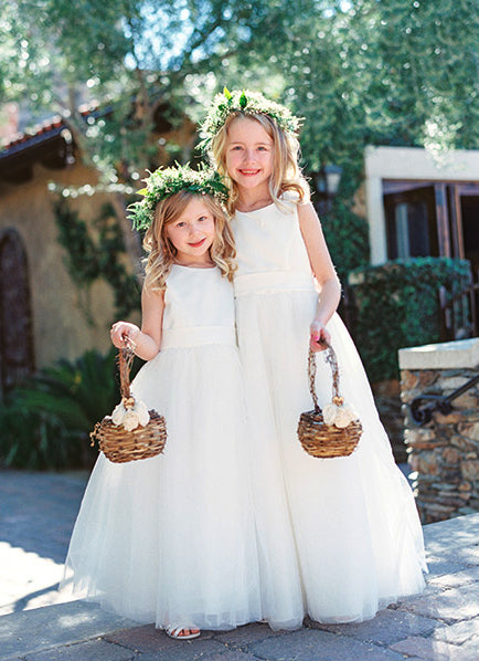 Long Ivory Simple Tulle Satin Flower Girl Dresses, FGS057 AlineBridal Long Ivory Simple Tulle Satin Flower Girl Dresses, FGS057 AlineBridal