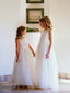 Long Ivory Simple Tulle Satin Flower Girl Dresses, FGS057