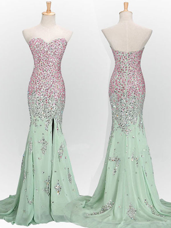 Long Mint Mermaid Sweetheart Sparkly Popular Unique Prom Dress,PD0113