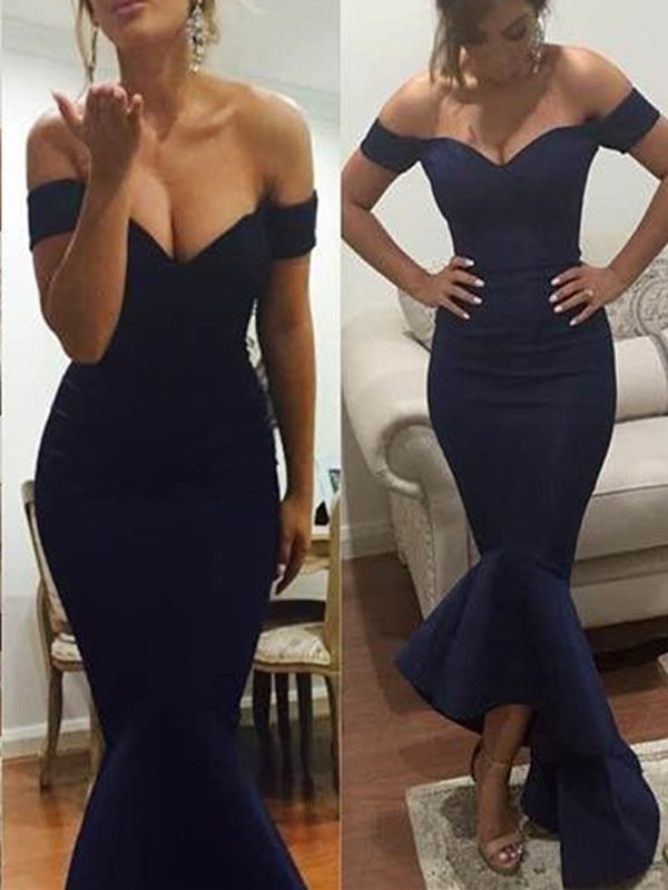 Long Navy Blue Mermaid Off Shoulder Formal Evening Party Formal Prom D AlineBridal