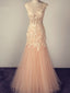 Long Pink Scoop Tulle With Lace Appliques Charming Popular Pretty Prom Dresses Online,PD0138