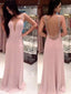 Long Pink V-neck Backless Pretty Evening party Prom Dresses,PD0076