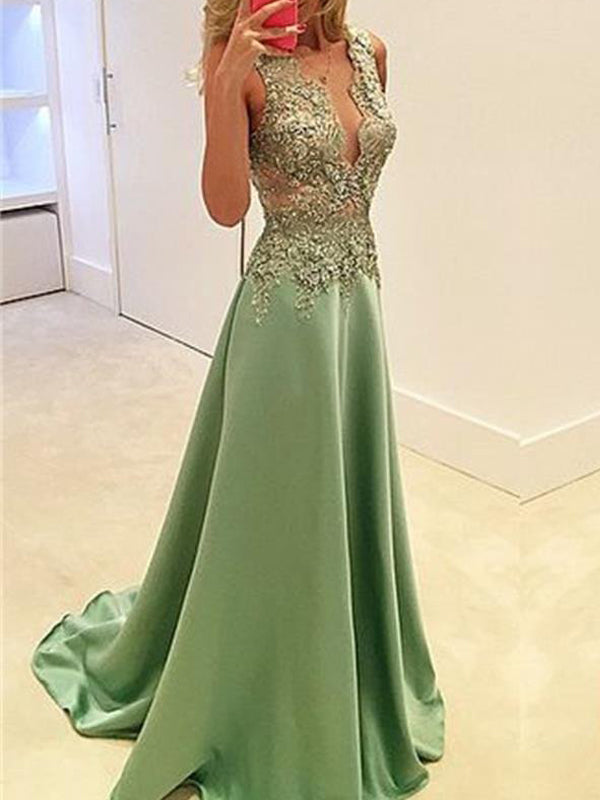 Long Popular Deep V-neck A-line Stunning Sexy Cocktail Ball Gown Party –  AlineBridal