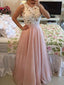 Long Pink Chiffon White Lace Fashion Evening Party Prom Dresses,PD0073