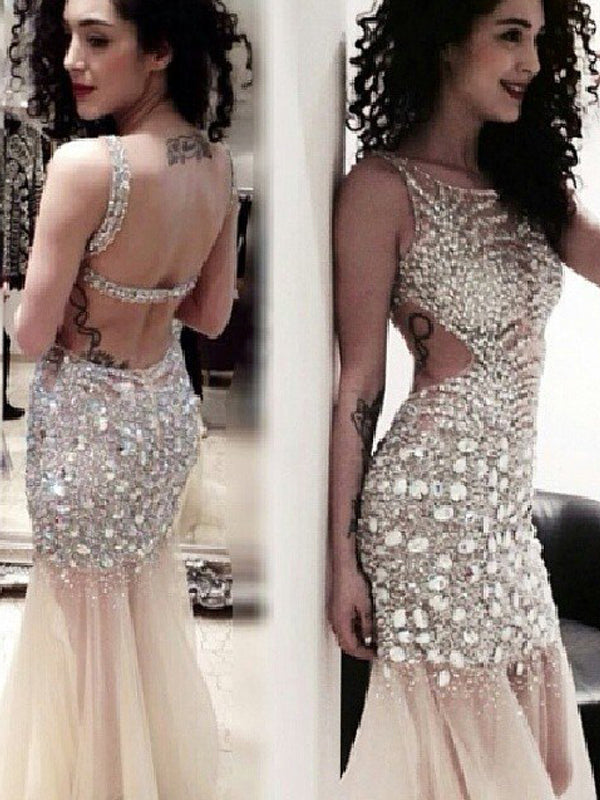 Long Sexy Sparkly Rhinestone Backless Unique Design Mermaid Pretty