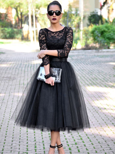 Long Sleeve Black Lace Sexy Unique Affordable Evening Party Prom Dress – AlineBridal