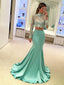 Long Sleeve Green Two pieces Mermaid Lace Sexy Prom Gown Dresses, PD0201