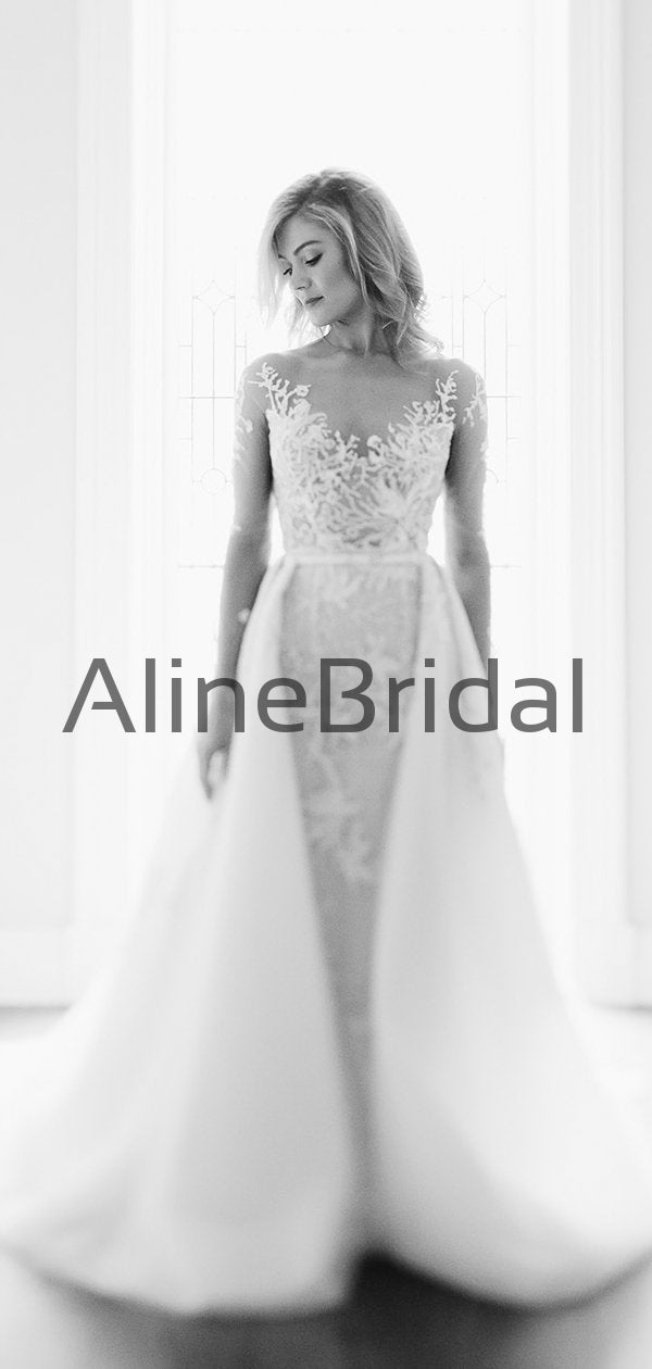 Long Sleeve Illusion lace Top Detachable Overskirt Wedding Long Sleeve Illusion lace Top Detachable Overskirt Wedding