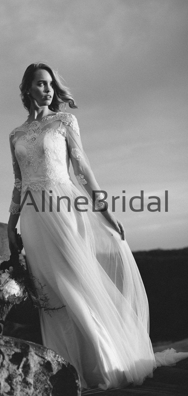aline wedding dress long sleeve Sparkle Glitter - Wedding Dress creating a flattering and timeless shape A-line Chic Illusion Long Sleeves