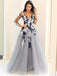 Long Sleeves Appliqued Ball Gown V-Neck Unique Formal Prom Dress. PD0300