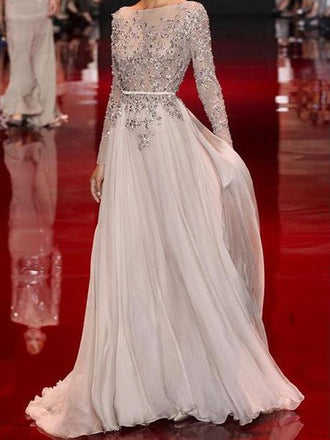 Long Sleeves Charming Floor-length Backless Cocktail Evening Party Cocktail Prom Dresses Online,PD0201