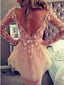 Long Sleeves V-neck Open Back Formal Unique Evening Prom Dresses Online,PD0105