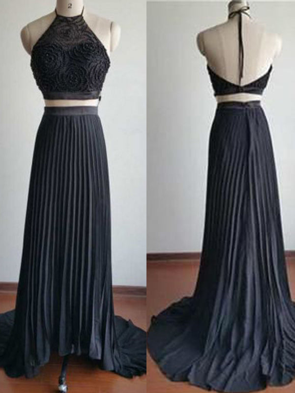 Long Two Pieces High Neck Beading Newest Simple  Party Prom Dress,PD0061