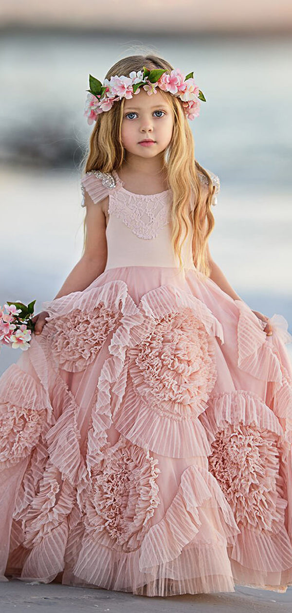Lovely Soft Pink Flower Girl Dresses For Beach Wedding, Unique Little AlineBridal Lovely Soft Pink Flower Girl Dresses For Beach Wedding, Unique Little AlineBridal