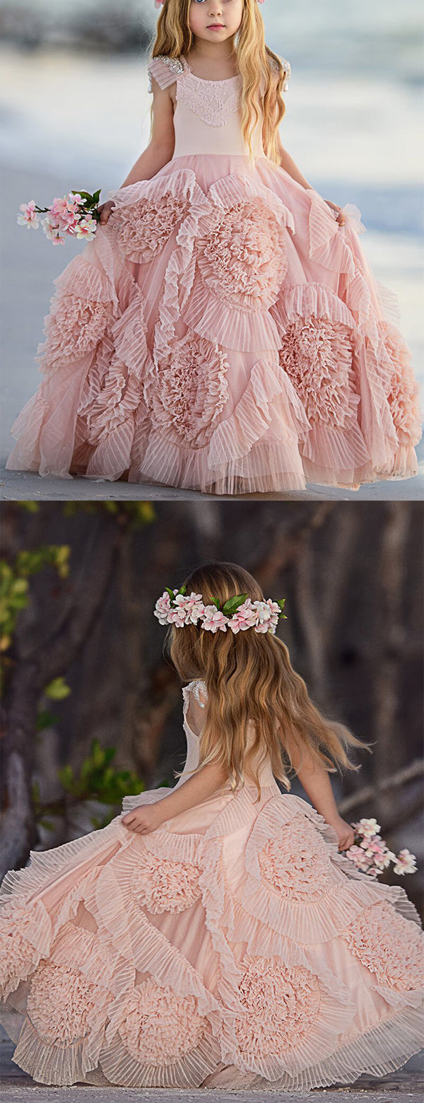 Lovely Soft Pink Flower Girl Dresses For Beach Wedding, Unique Little AlineBridal Lovely Soft Pink Flower Girl Dresses For Beach Wedding, Unique Little AlineBridal