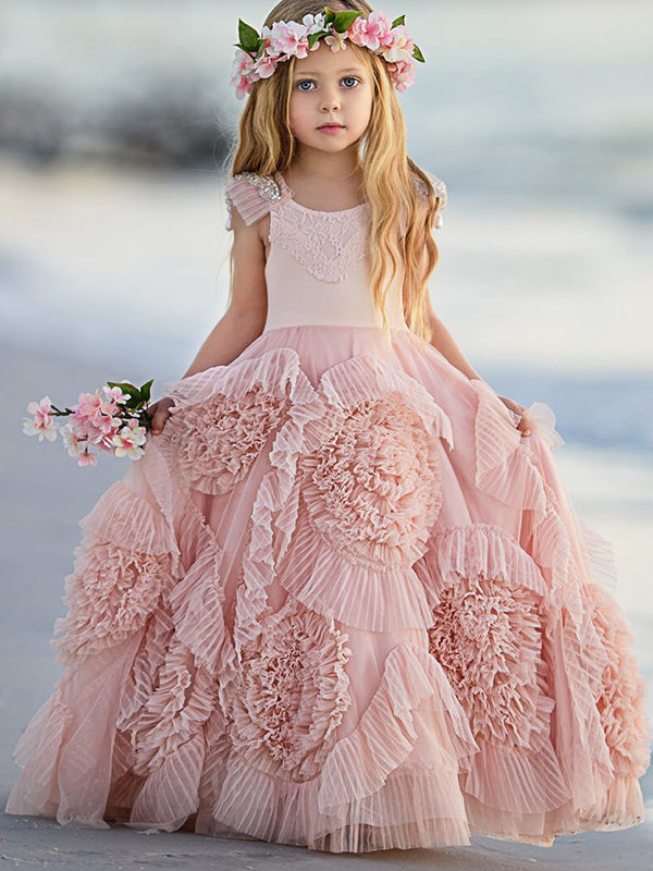 Ivory Lace Flower Girl Dress, couture beige and ivory dress