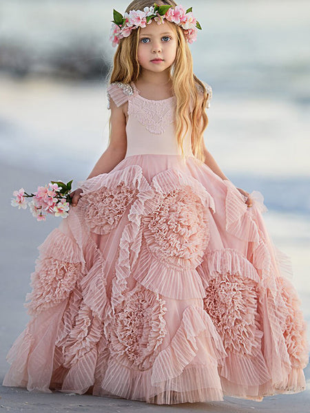 Lovely Soft Pink Flower Girl Dresses For Beach Wedding, Unique Little AlineBridal Lovely Soft Pink Flower Girl Dresses For Beach Wedding, Unique Little AlineBridal