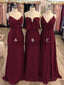 Maroon Chiffon Mismatched Simple Long Bridesmaid Dresses , AB4117