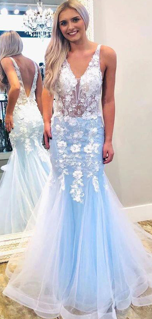 Mermaid Elegant Blue Green Tulle Long Prom Dresses PD1051