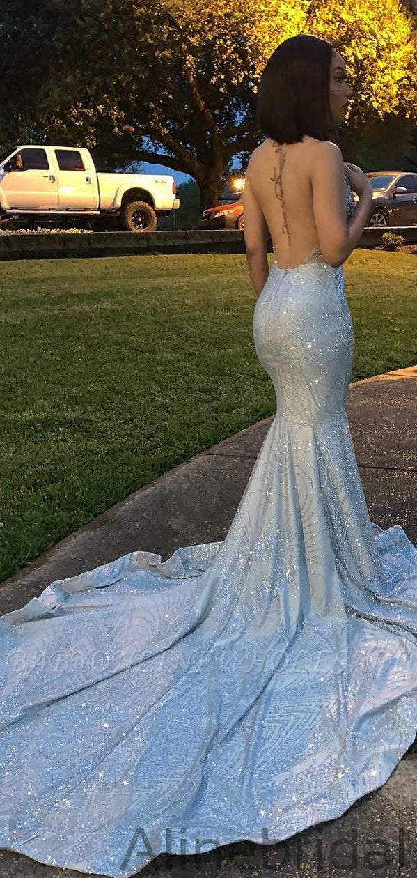 Mermaid Silver Halter Sleeveless Open Back Formal Prom PD1048 AlineBridal Mermaid Silver Halter Sleeveless Open Back Formal Prom PD1048 AlineBridal