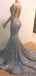 Mermaid Silver Halter Sleeveless Open Back Formal Prom PD1048