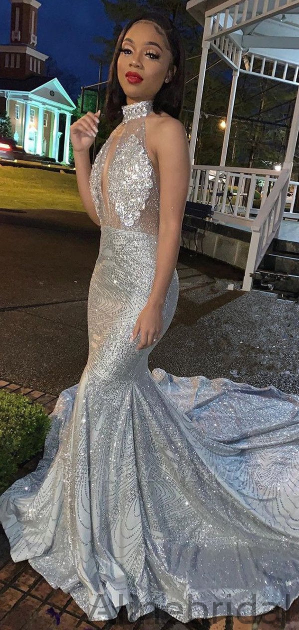 Mermaid Silver Halter Sleeveless Open Back Formal Prom PD1048 AlineBridal Mermaid Silver Halter Sleeveless Open Back Formal Prom PD1048 AlineBridal
