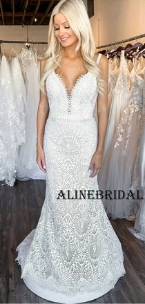 Mermaid Lace Elegant Long Vintage Wedding Dresses WD1205